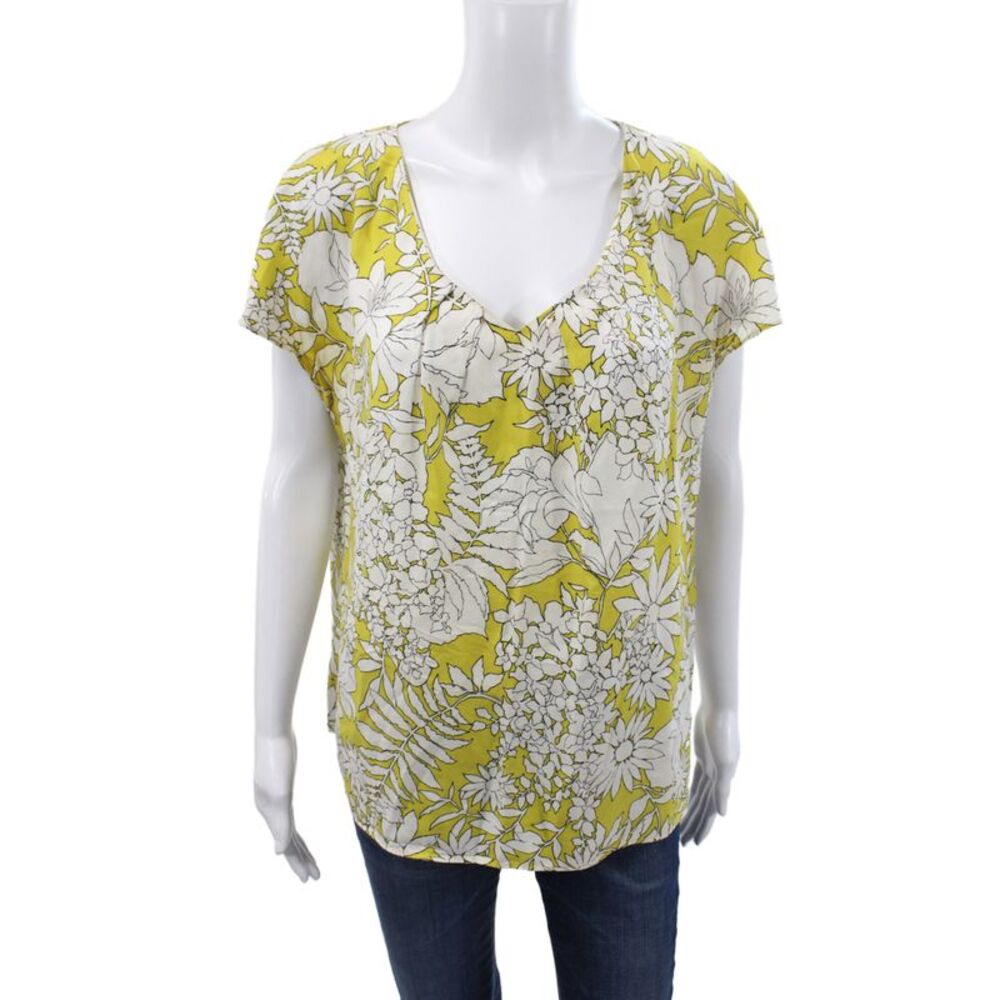 Boden Women Basic Floral V-Neck Sleeveless Yellow Blouse Size 10